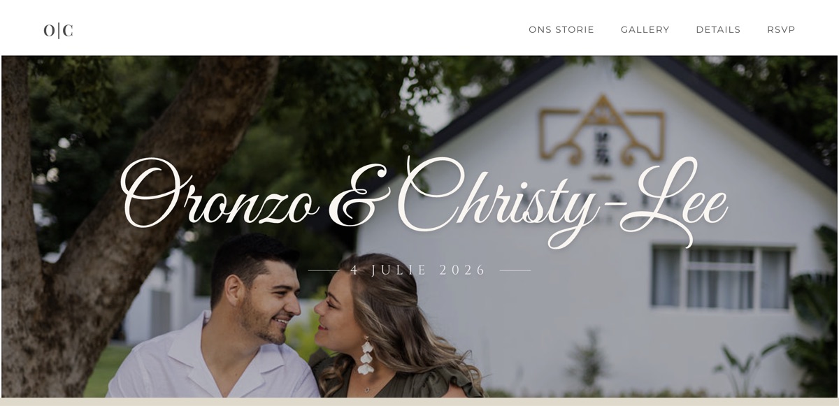 Elegant wedding website hero design for Oronzo and Christy-Lee