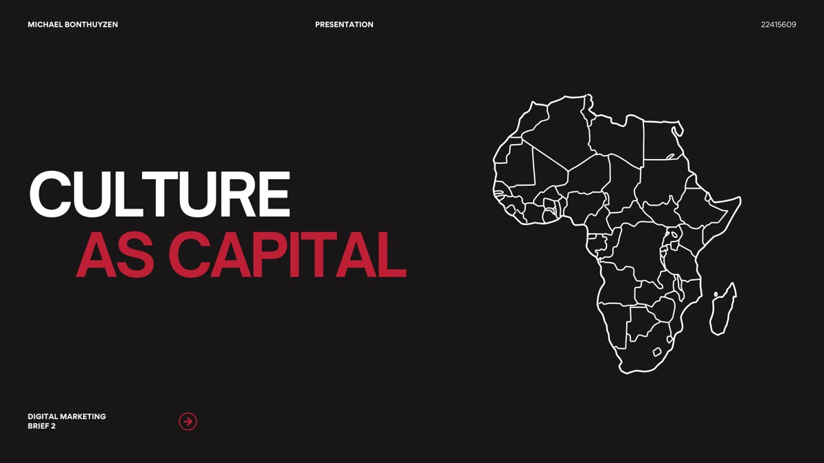 STAGNOT campaign presentation slide reading Culture as Capital beside an outline map of Africa